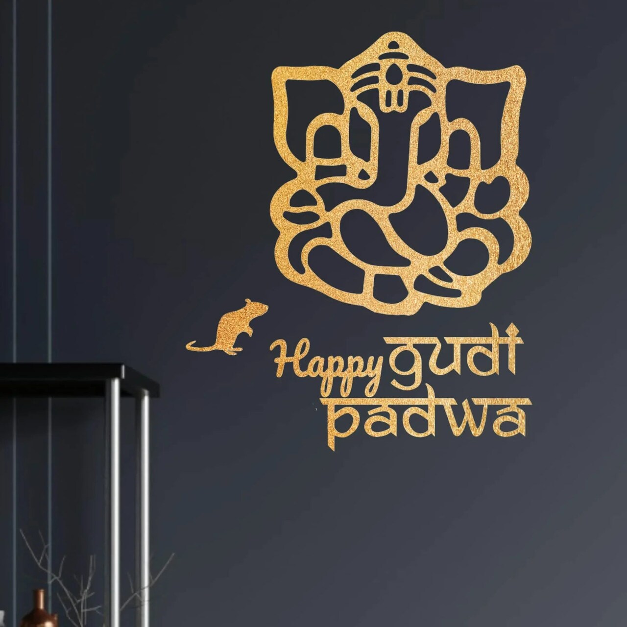 Happy Gudi Padwa Ganesha Wall Stickers Gudi Padwa Cutout for Backdrop Indian Religious Spiritual Home Styling Traditional Decor Ganesh Backdrop Housewarming Return Gift